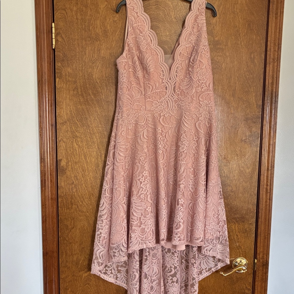 City Triangles Rose Lace High-Low V-Neck Dress